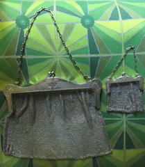American Art Nouveau Sterling Silver and Steel Mesh Purse and Coin Purse