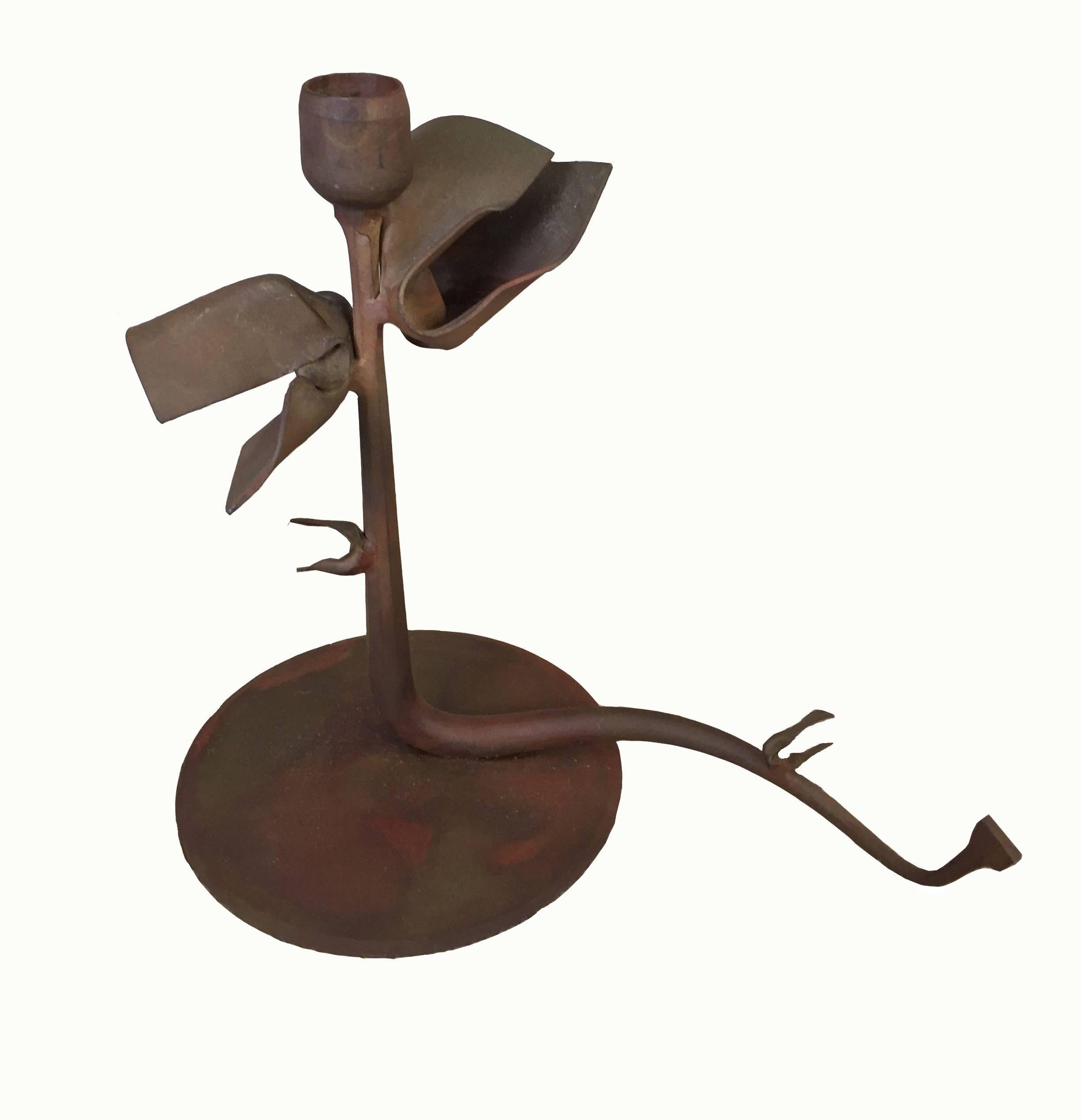 Albert Paley Forged Iron Floral Candlestick In Excellent Condition For Sale In Brooklyn, NY