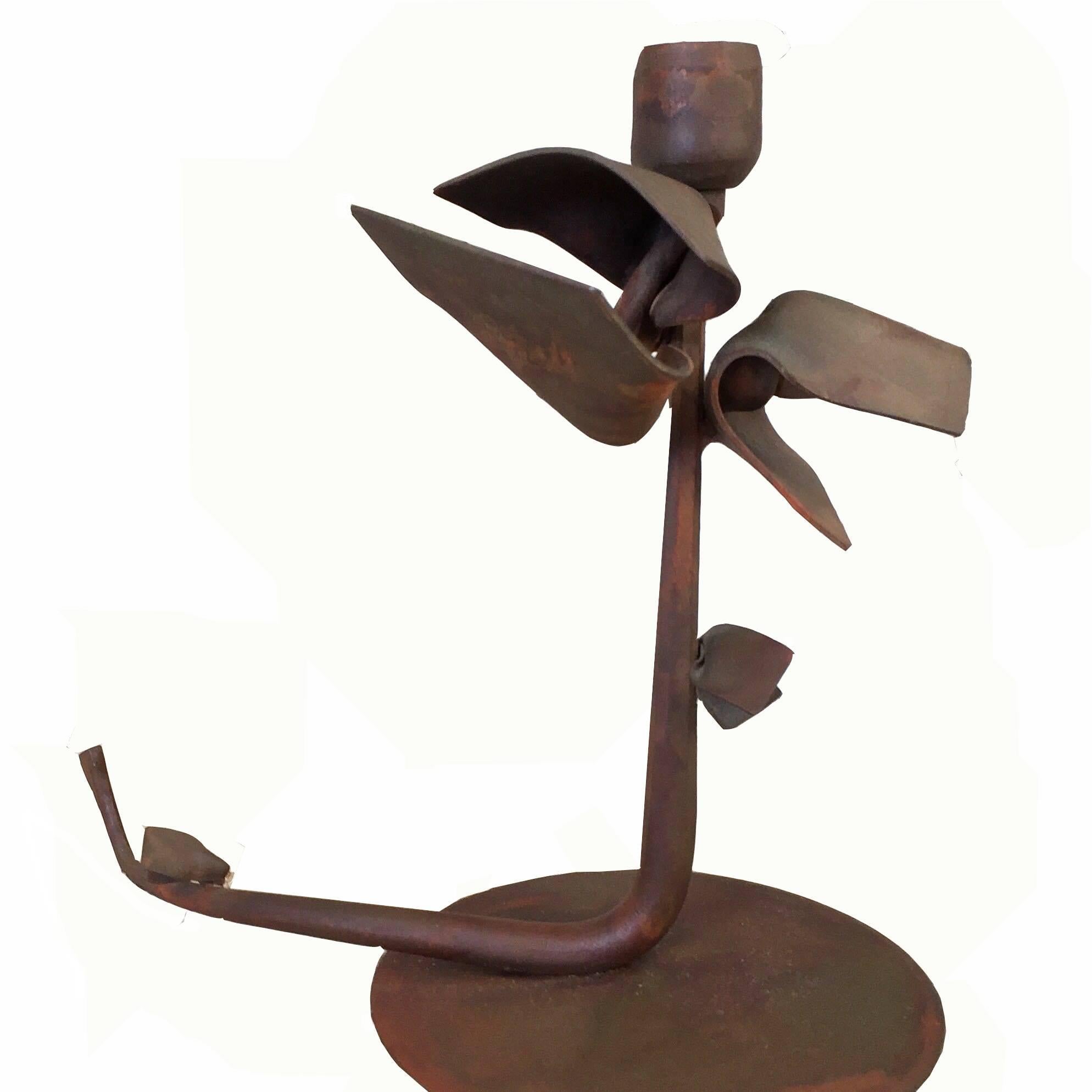 American Albert Paley Forged Iron Floral Candlestick For Sale