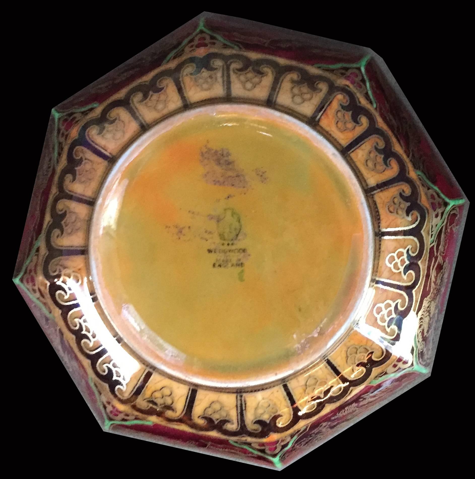 Enameled English Wedgwood Porcelain Fairyland Lustre Octagonal Daventry Pattern Bowl For Sale