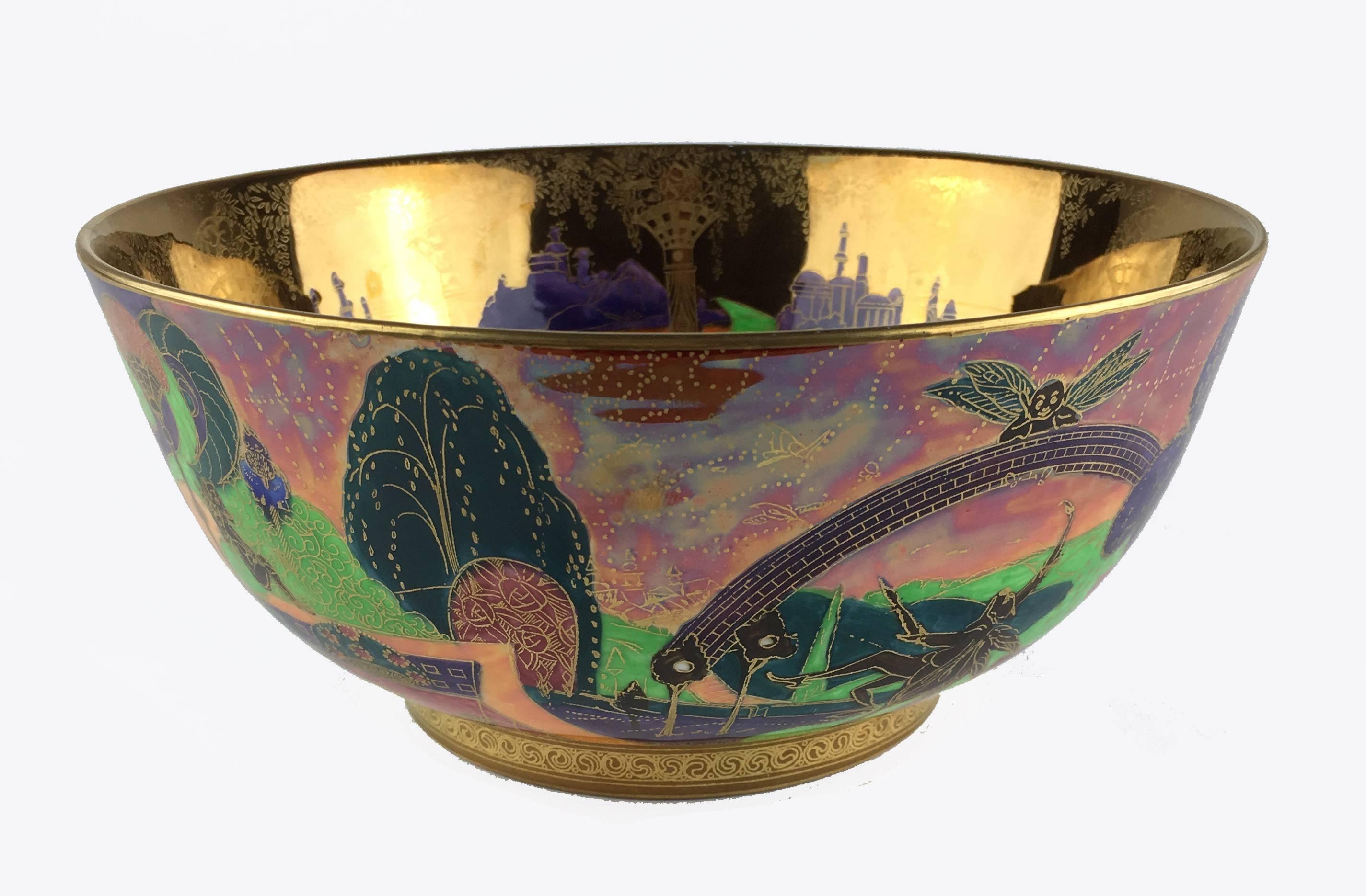 English wedgwood fairyland flame lustre porcelain Art Deco imperial-shape bowl designed by Daisy Makeig-Jones (1881-1945) and painted in the 