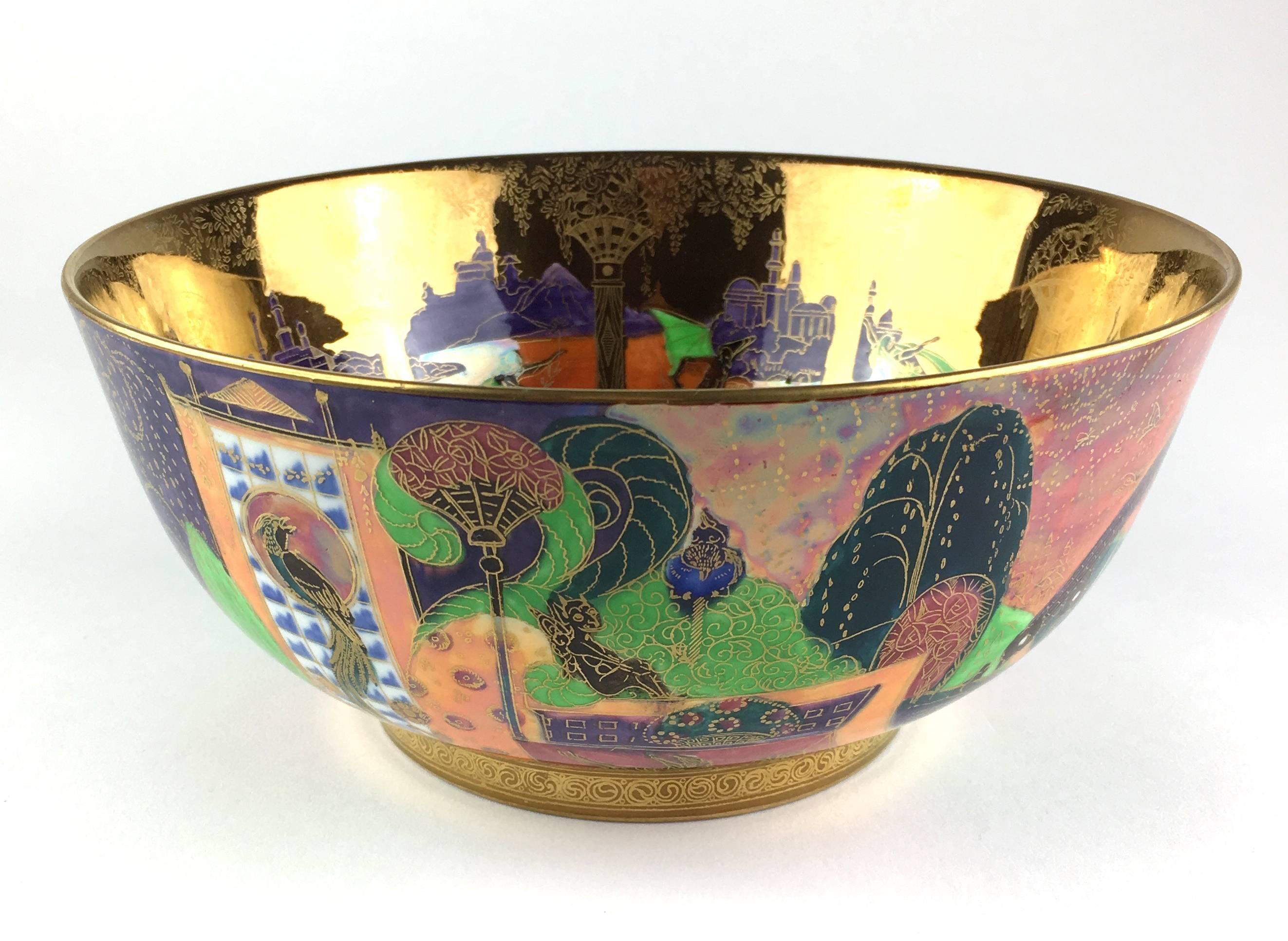 Anglo-Indian Wedgwood Fairyland Flame Lustre Porcelain Art Deco Serving Bowl For Sale