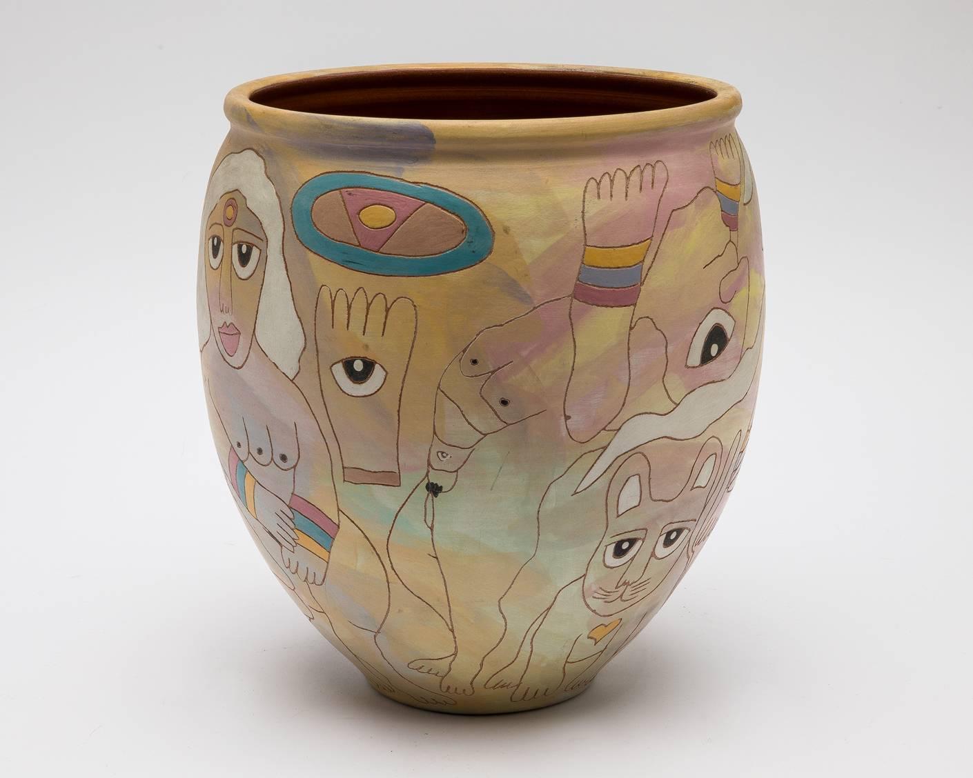American Washington Ledesma Contemporary Pottery Ceramic Jar, Dated 1984, the tapering vessel with narrow ridge neck, incised with 