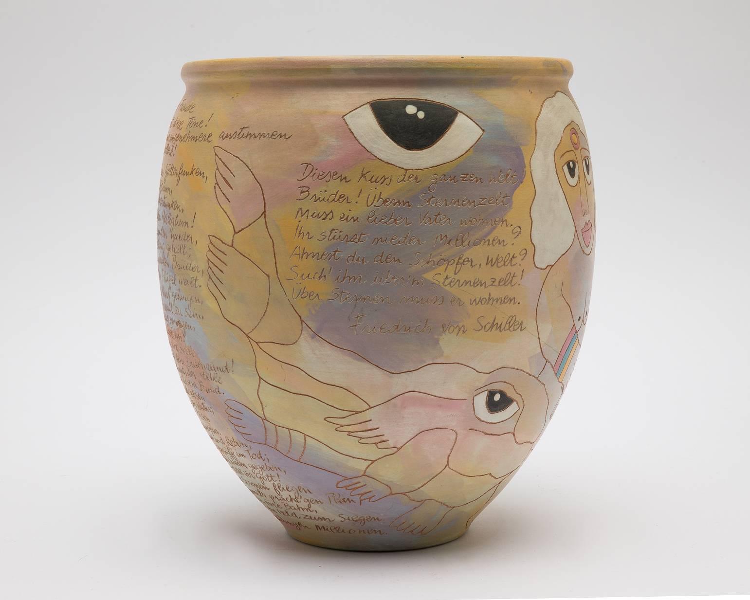 Enameled American Washington Ledesma Contemporary Pottery Ceramic Jar, Dated 1984 For Sale