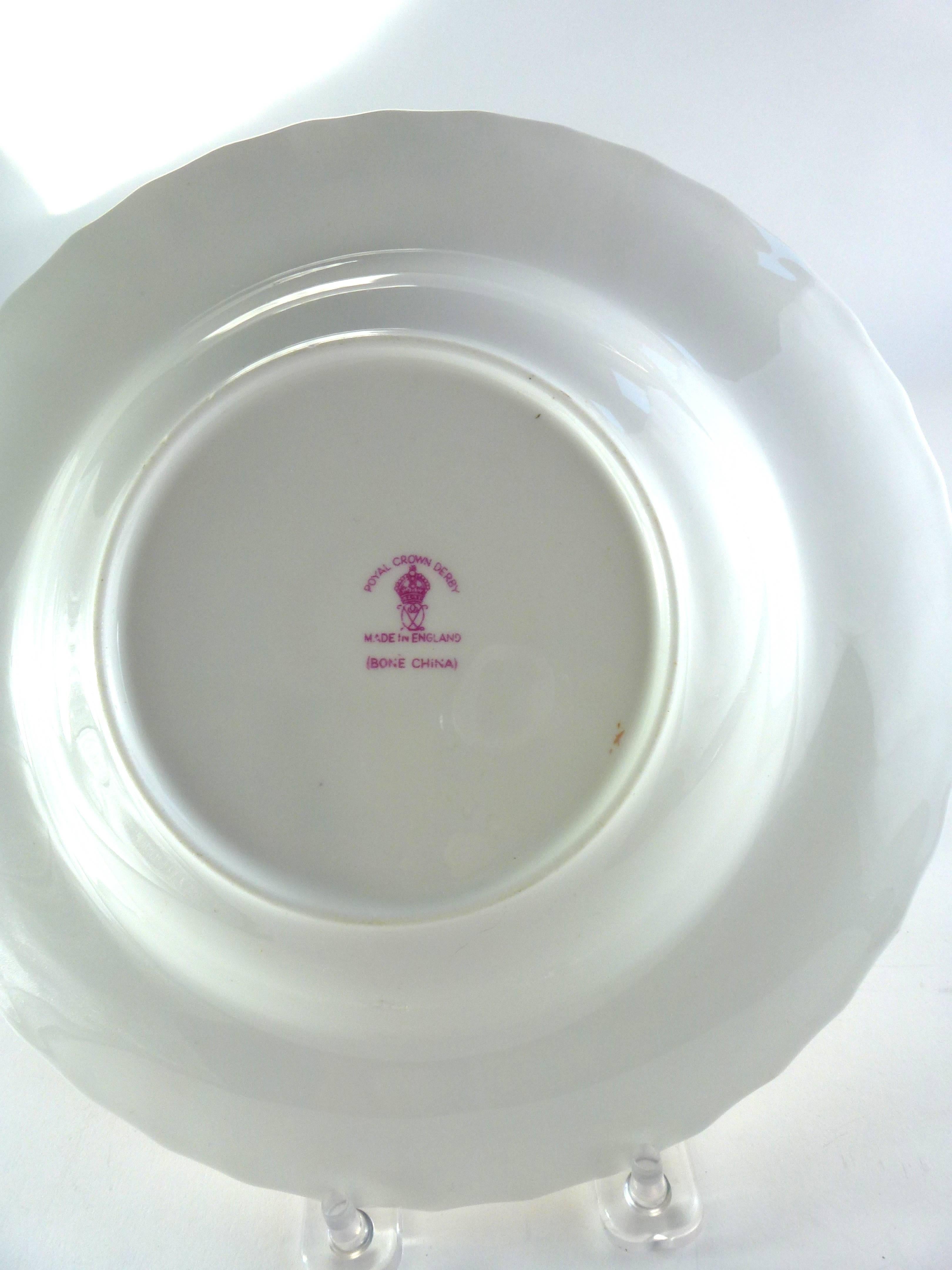 Royal Crown Derby porcelain Rougement pattern rim soup plates set of 12 

Royal Crown Derby Porcelain Rougement pattern rim soup plates or soup bowls 8 3/8