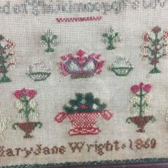 American Mid-Victorian Folk Art Children's Sampler, Dated 1860