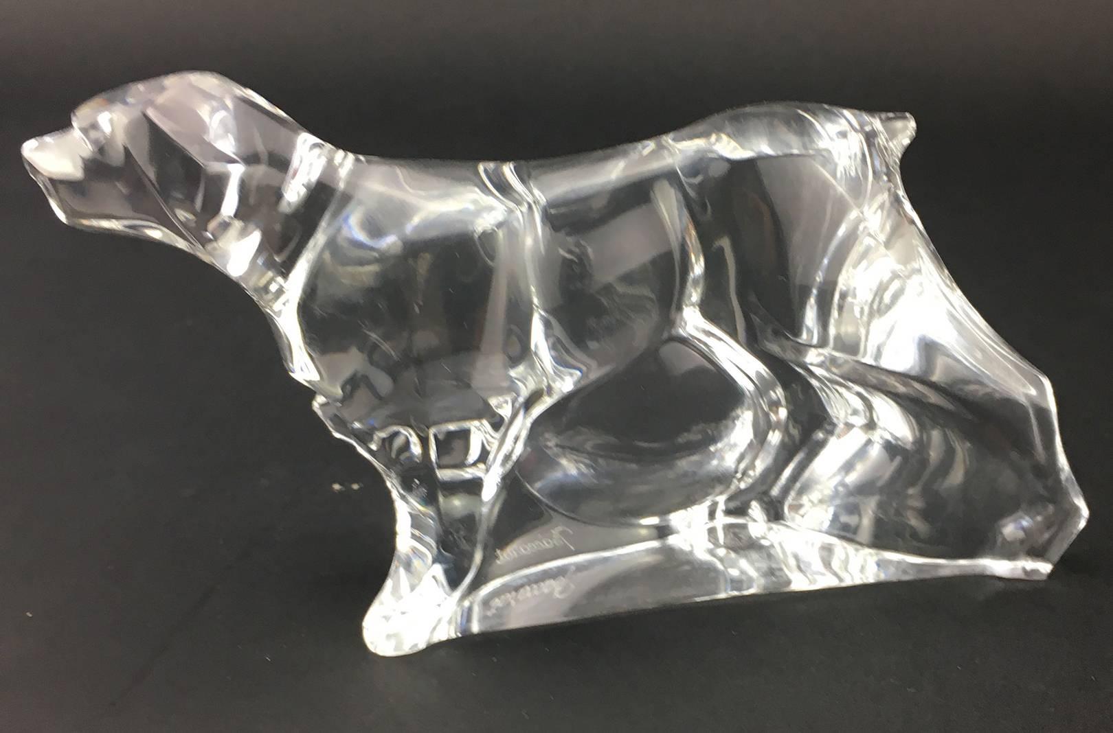 Molded Baccarat Crystal Figure of a Pointer or Spaniel Dog For Sale