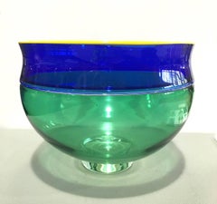 American Alex Brand Glass Incalmo Bowl Blue Green Yellow, 1999
