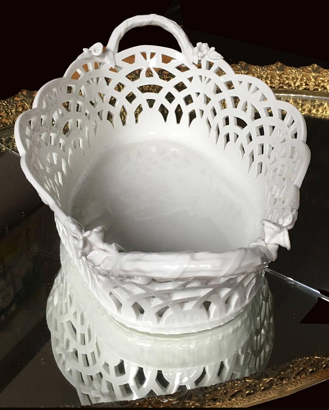 Neoclassical Revival German Berlin Porcelain Oval Basket For Sale