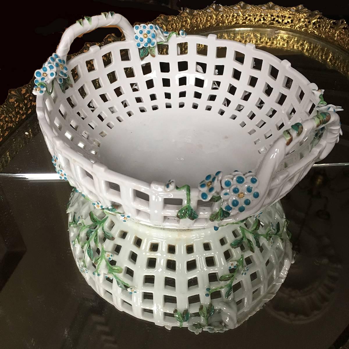 Neoclassical Revival German Helena Wolfsohn Porcelain Round Two-Handled Basket For Sale