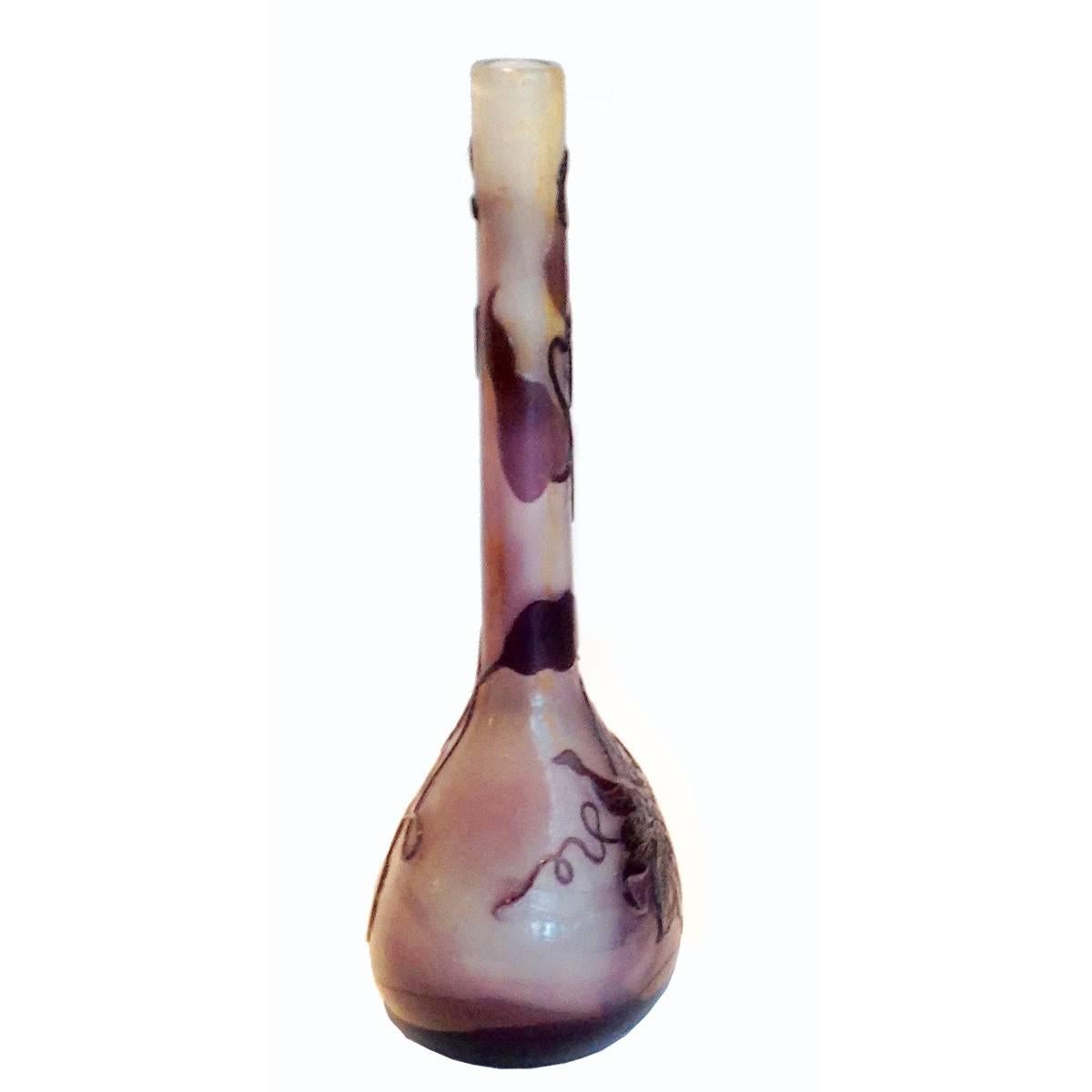French Emile Galle Cameo Glass Long-Necked 