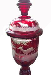 German Czech Bohemian Pair of Ruby-Stained Covered Goblets