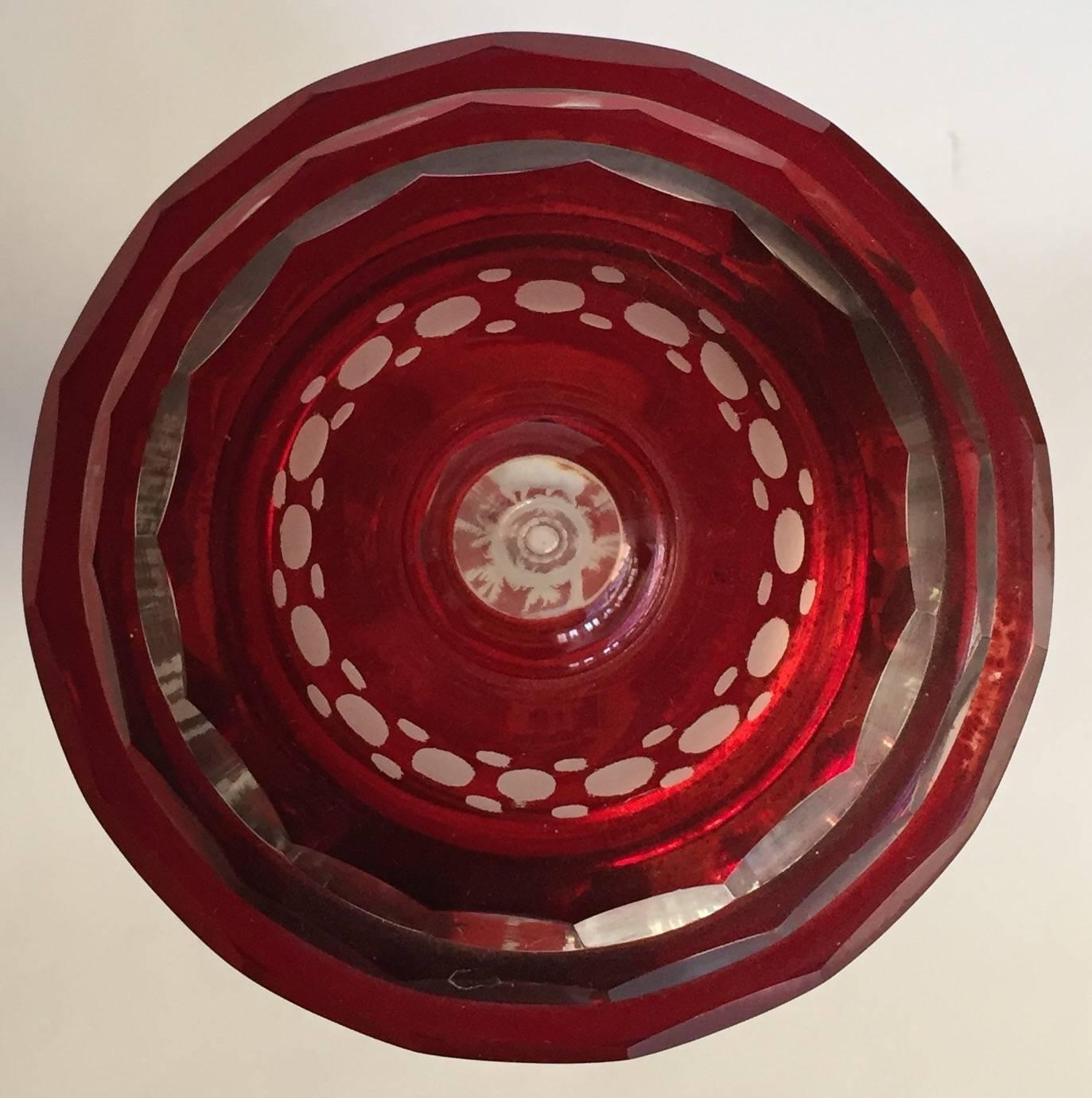 Biedermeier German Czech Bohemian Ruby-Stained and Clear Glass Vase and Cover For Sale