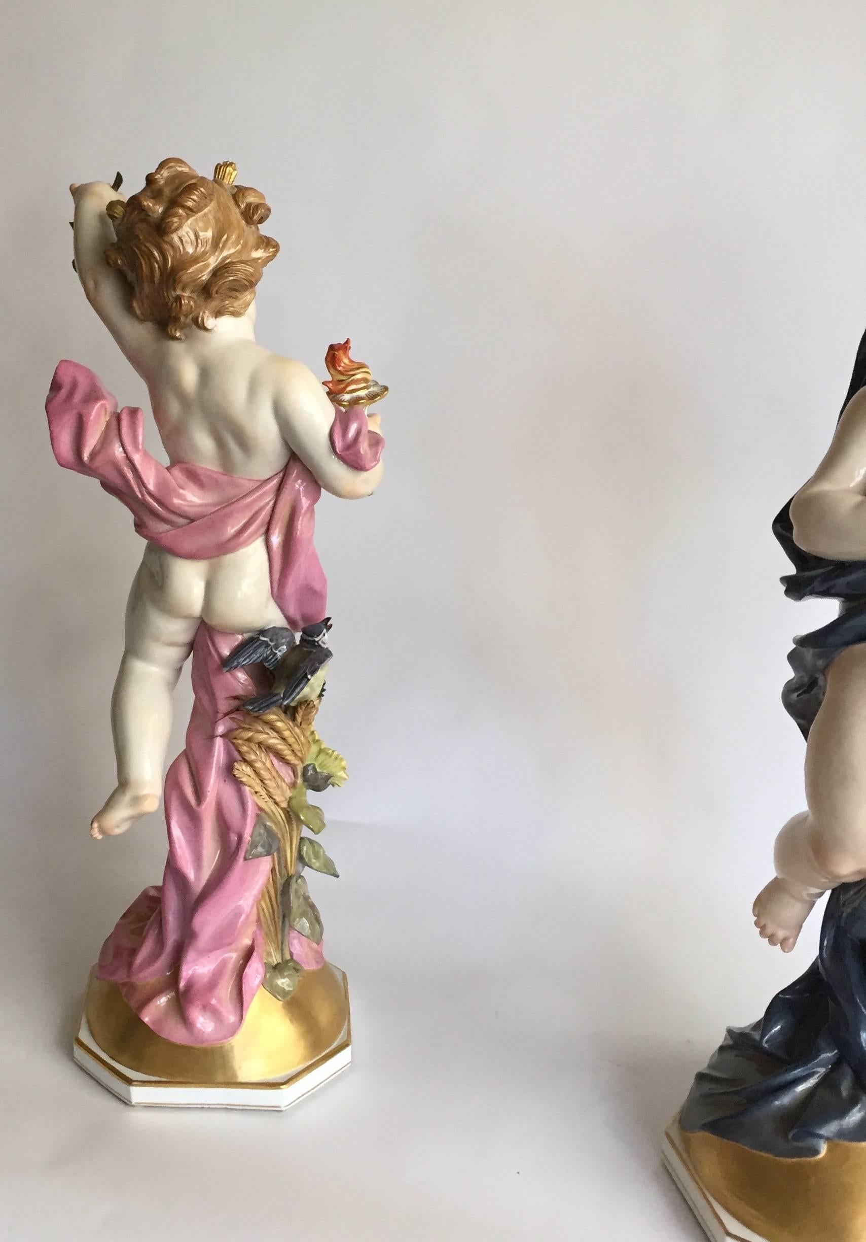 German Meissen Porcelain, Pair of Figures of Putti Emblematic of Night and Day 1