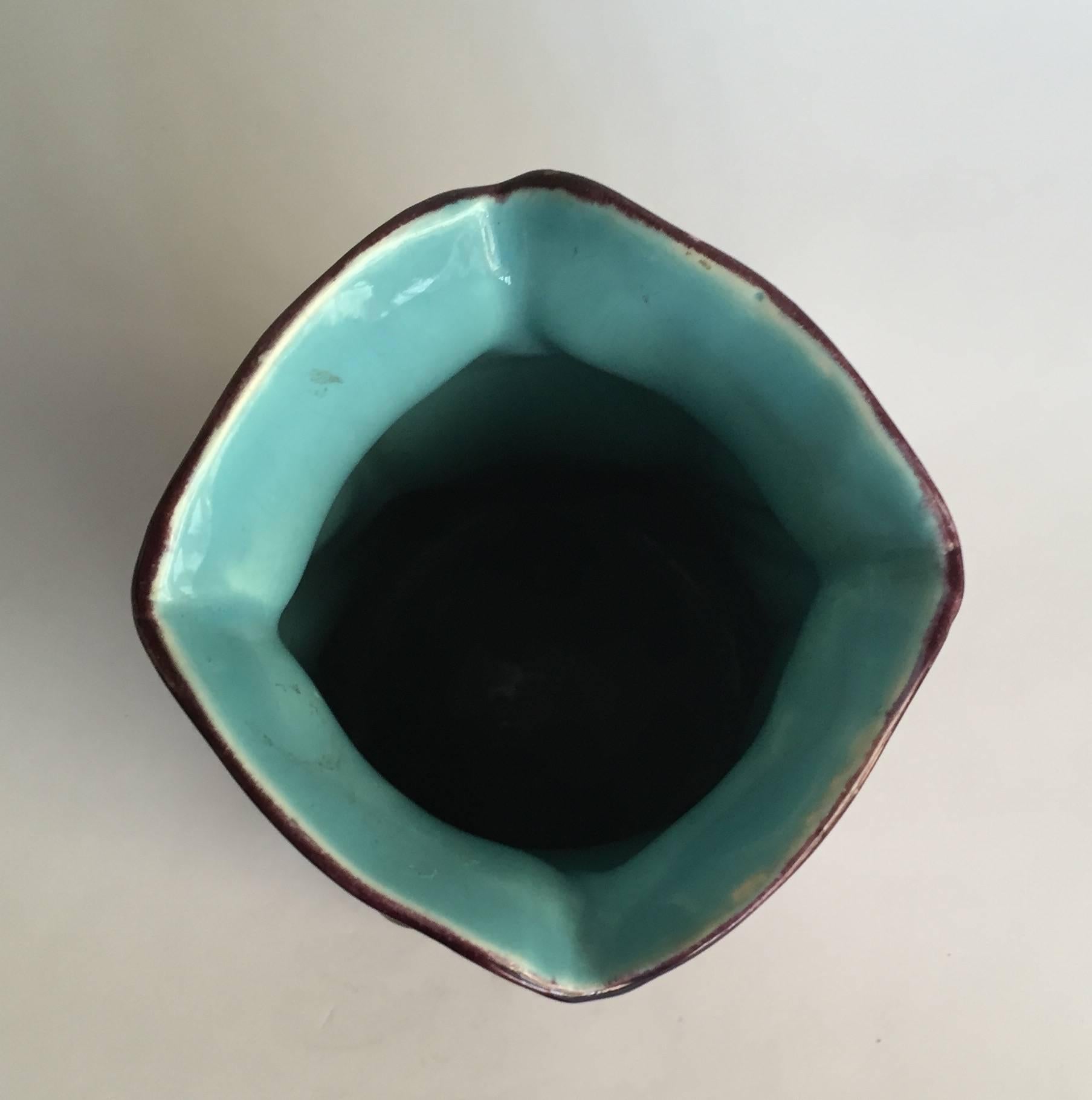 Glazed French Art Nouveau Sarreguemines Pottery Faience Floriform Vase For Sale