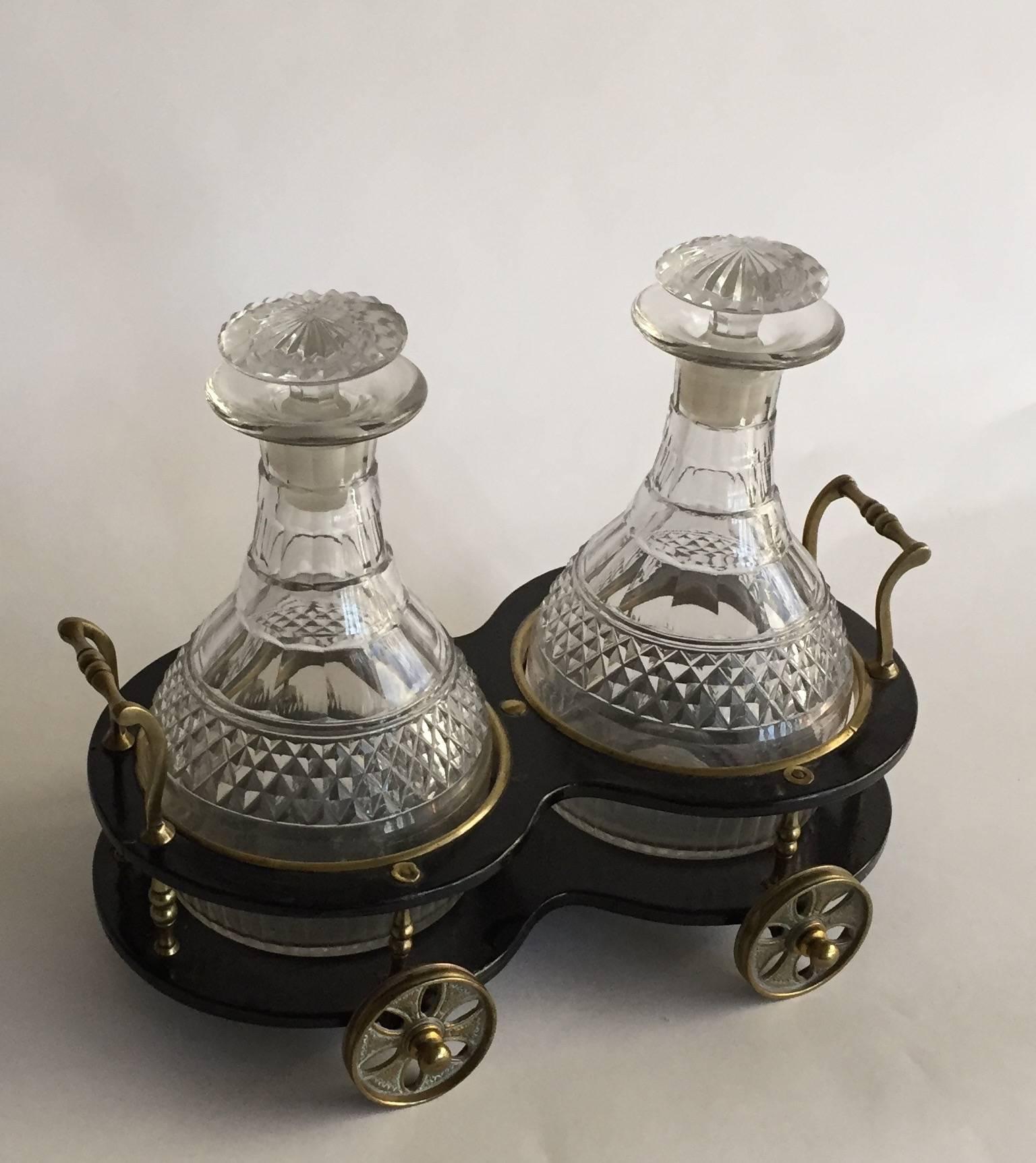 Molded English Victorian Decanter Trolley and Decanters and Stoppers For Sale