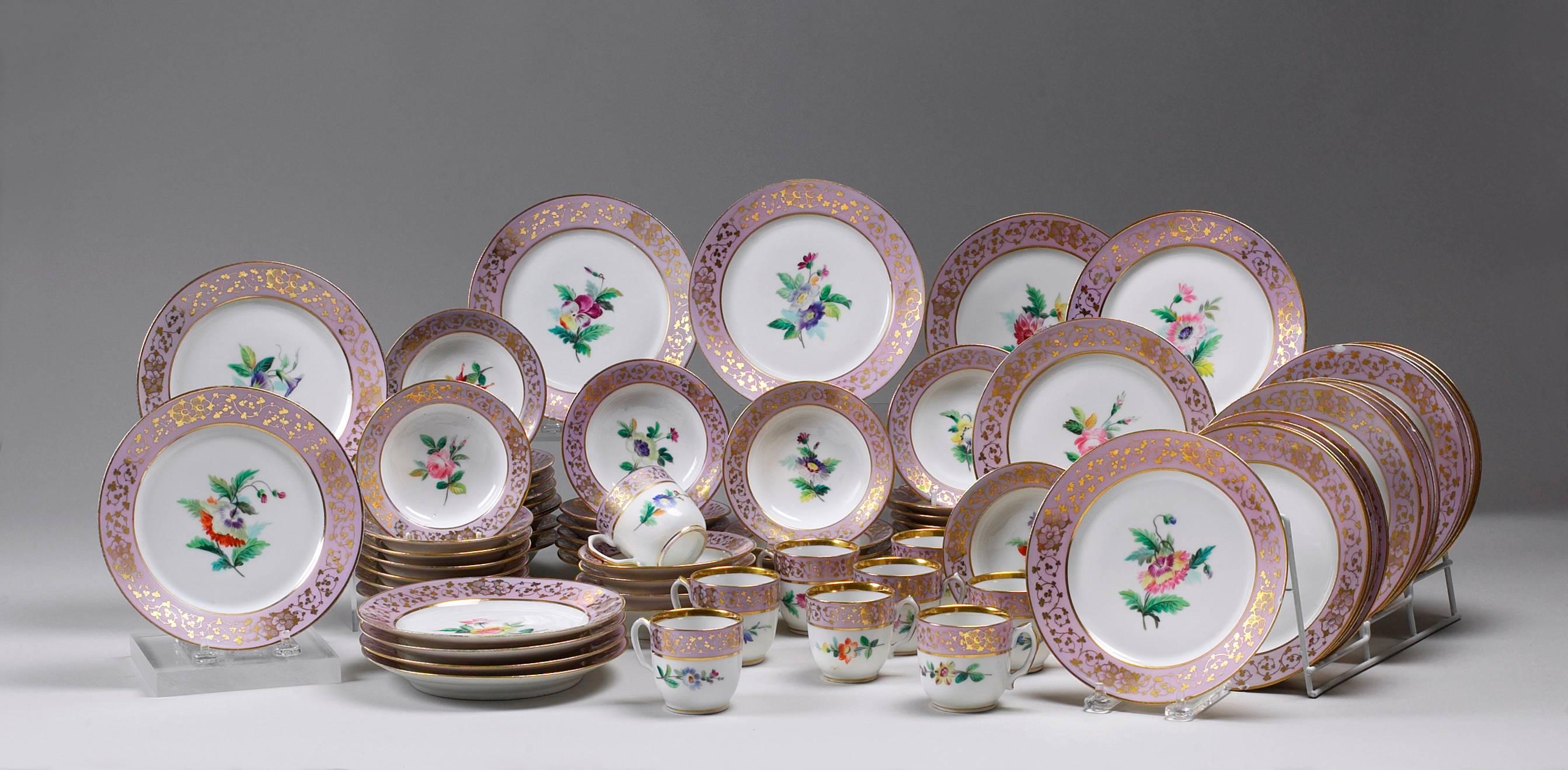 Enameled French Haviland Limoges Porcelain Dinner and Dessert Service, S/150 Items For Sale