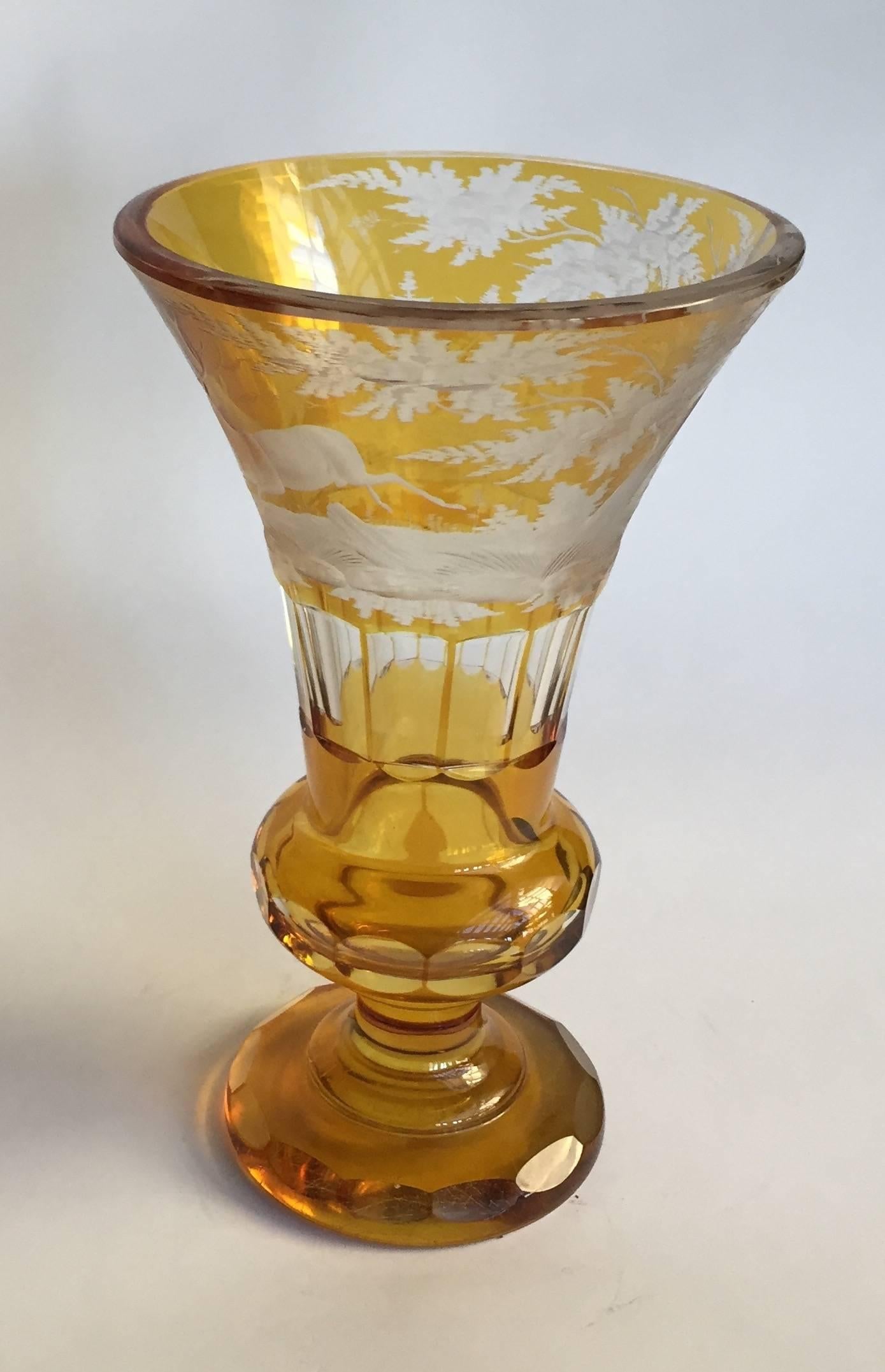 Czech Antique Bohemian Amber Glass Conical Vase, 19th Century