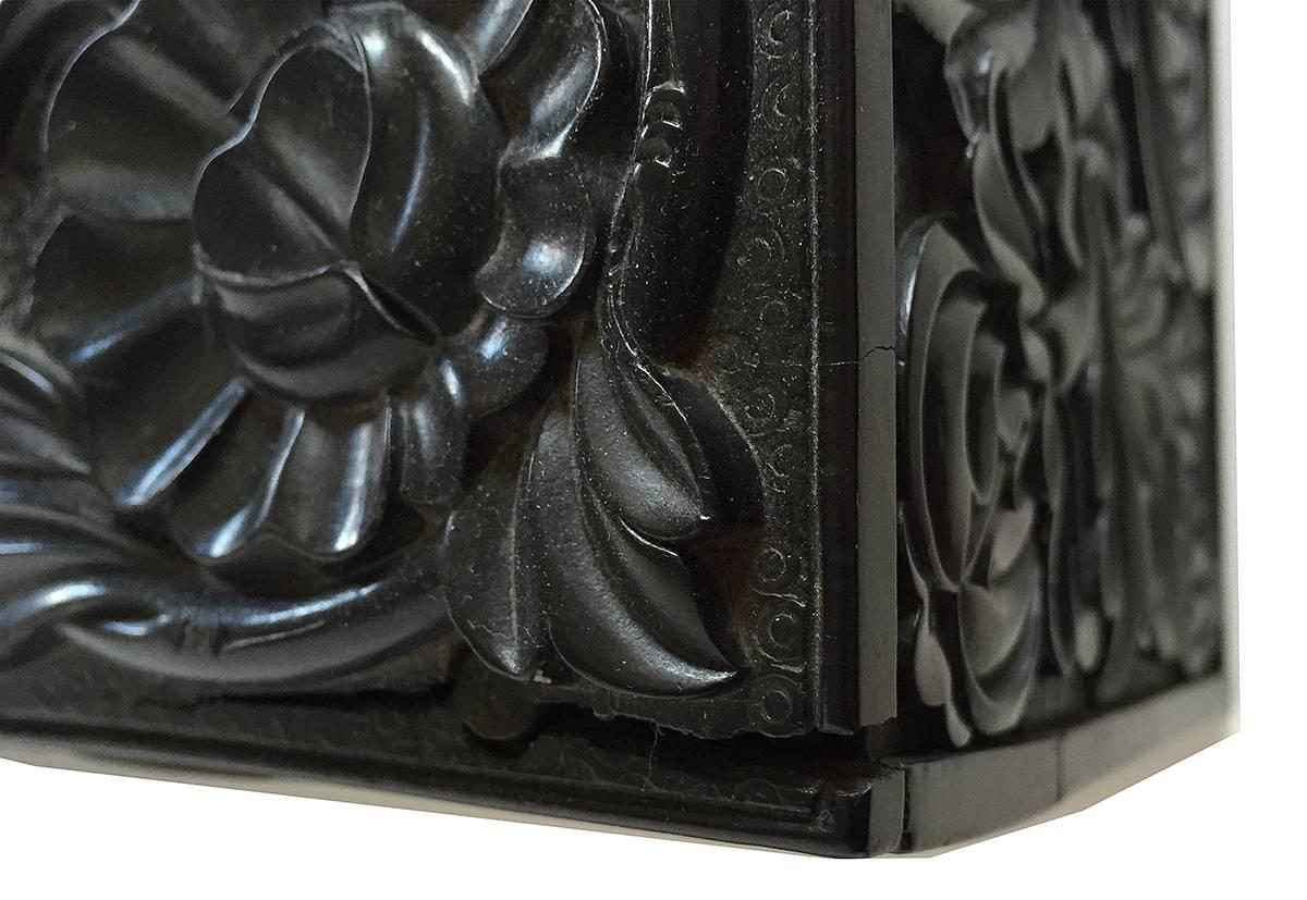 19th Century Antique Victorian Solid Ebony Carved Anglo-Indian Rectangular Box