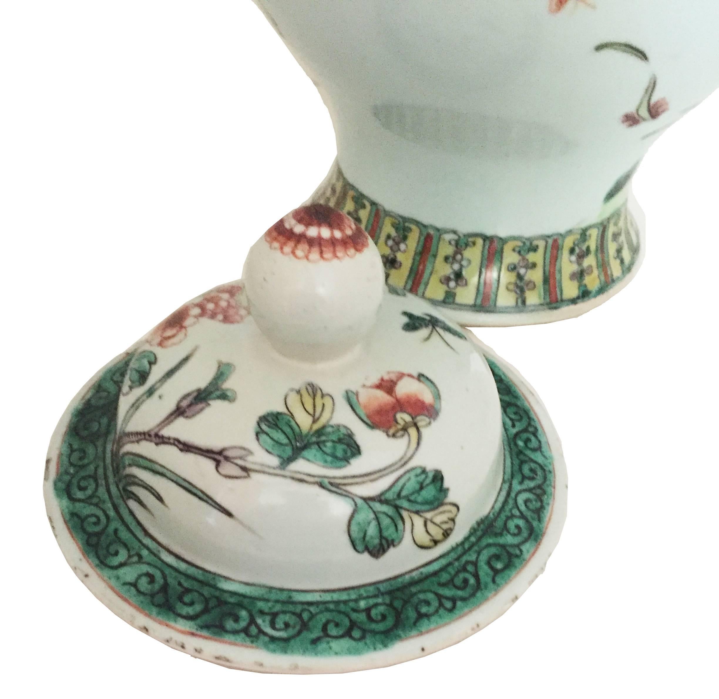Samson Porcelain Famille Verte Wucai Pair of Jars and Covers For Sale 2