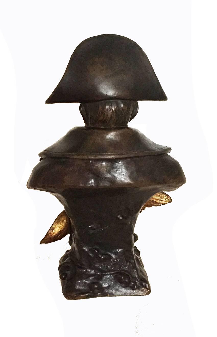 Empire Revival O. Ruffony Paitnated Bronze and Gilt-Bronze Bust of Napoleon 20th C. For Sale