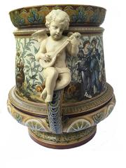 Villeroy & Boch Pair of Monumental Jardinières Painted by Warth, Dated 1888