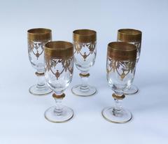 Antique French Lead-Crystal Water Glasses with Enameled Gilt Decoration