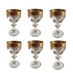 Antique French Lead-Crystal Water Glasses with Enamelled Gilt Decoration