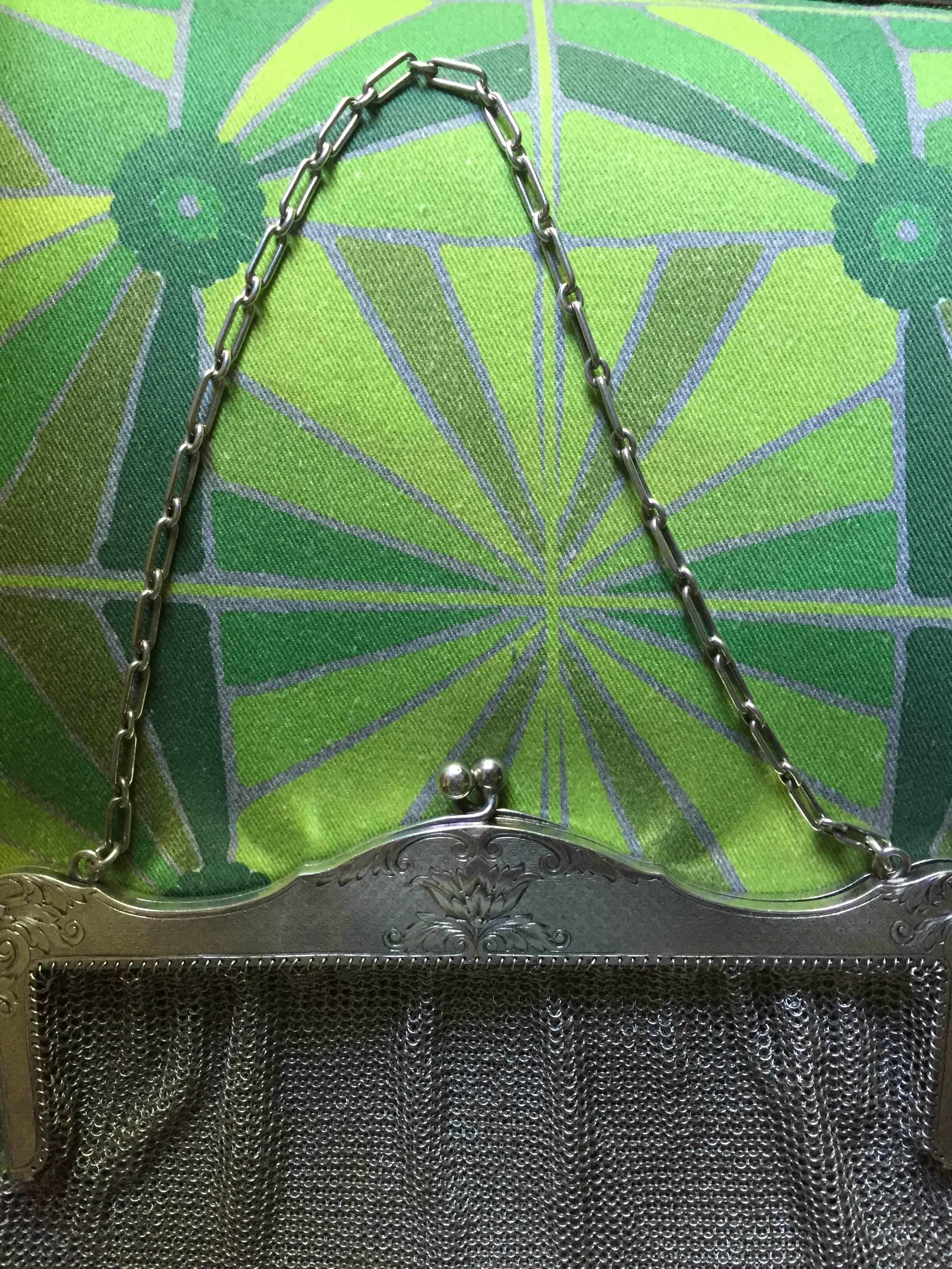 20th Century American Art Nouveau Sterling Silver and Steel Mesh Purse and Coin Purse For Sale