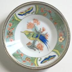 French Silver Mounted Porcelain Kakiemon-Painted Cups and Saucer Sets