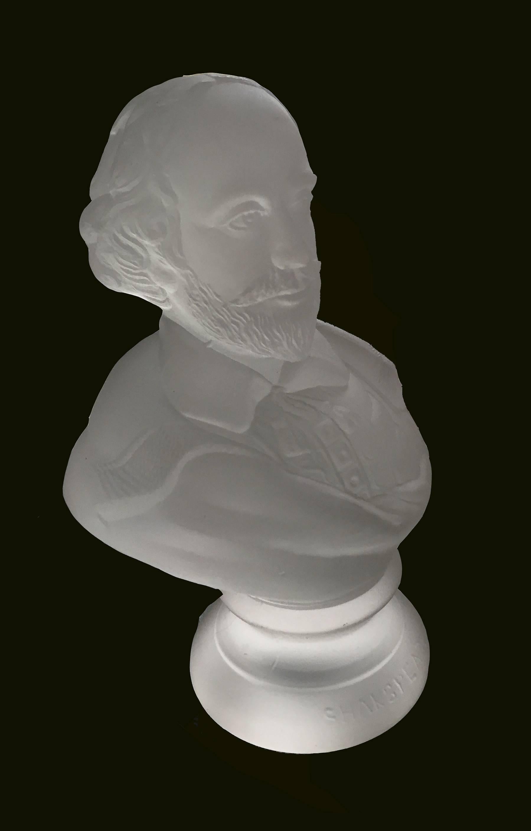 Frosted American Philadelphia Centennial Glass Bust of William Shakespeare For Sale