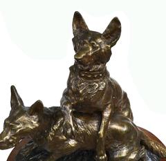 French Thomas Francois Cartier Bronze Sculpture of Two Dogs