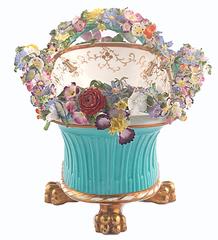 English Regency Coalbrookdale (John Rose Coalport) Porcelain Basket on Feet