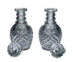 Pair of Victorian Glass Blown-Molded English Barrel-Shaped Spirit Decanters