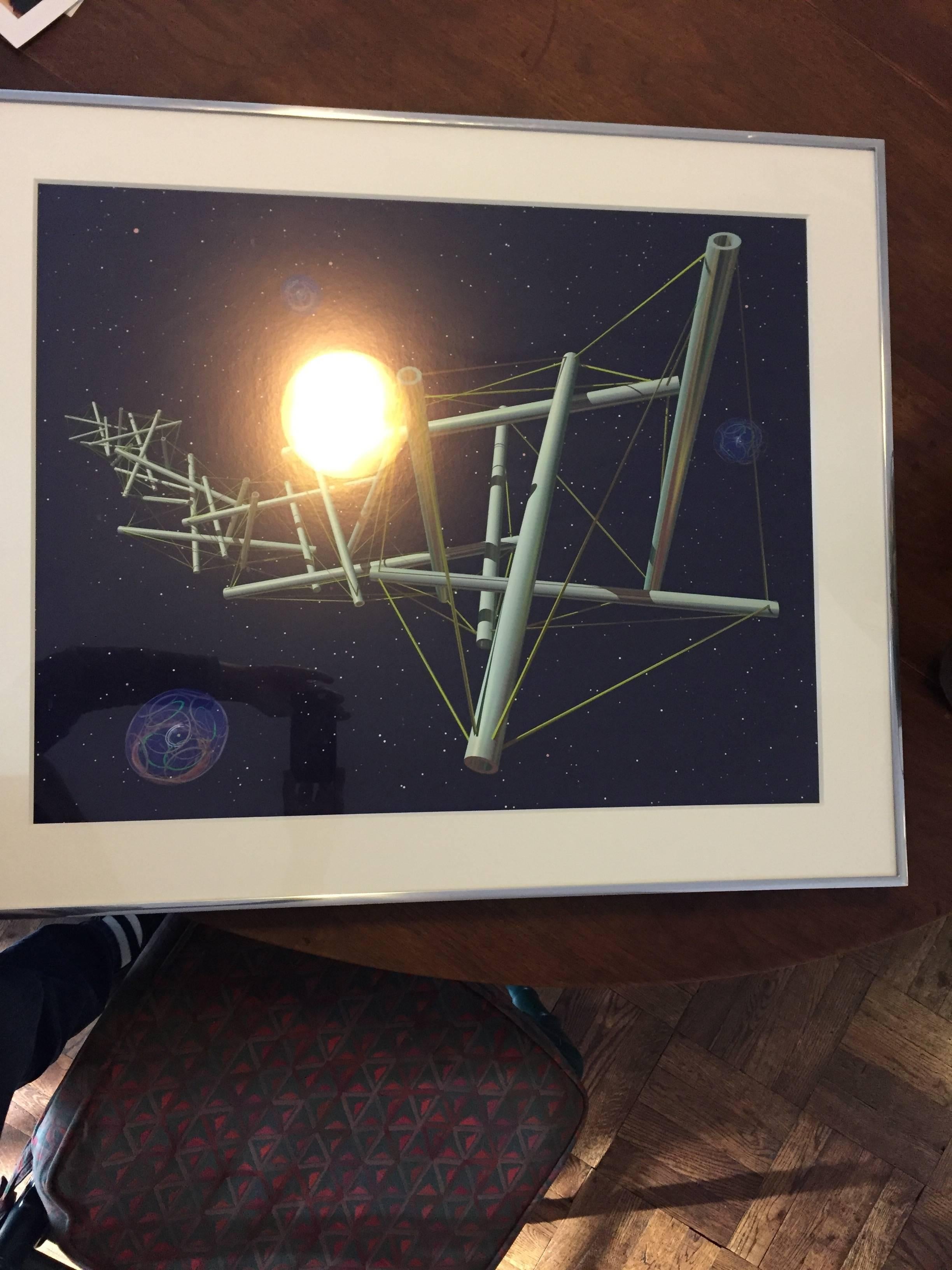 Space Age Kenneth Snelson Night Landing 1991-1998 Framed Iris Print For Sale