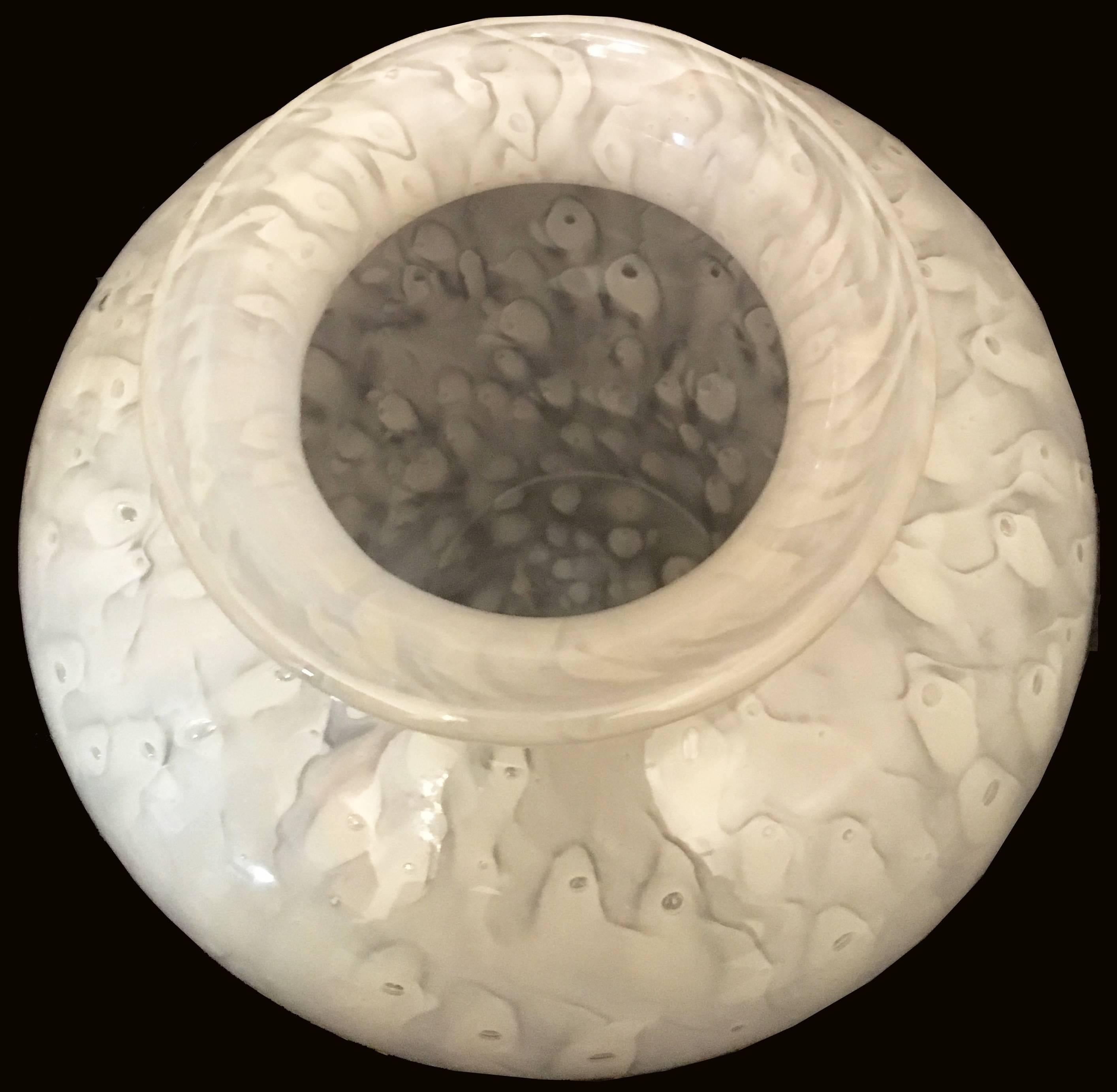 Art Deco American Steuben White Cased Glass Cluthra Vase For Sale