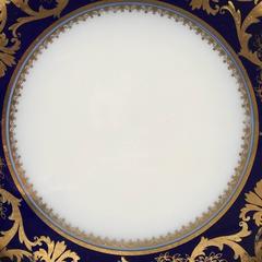 Bernardaud & Co Limoges France Set of Four Porcelain Blue Gold Dinner Plates