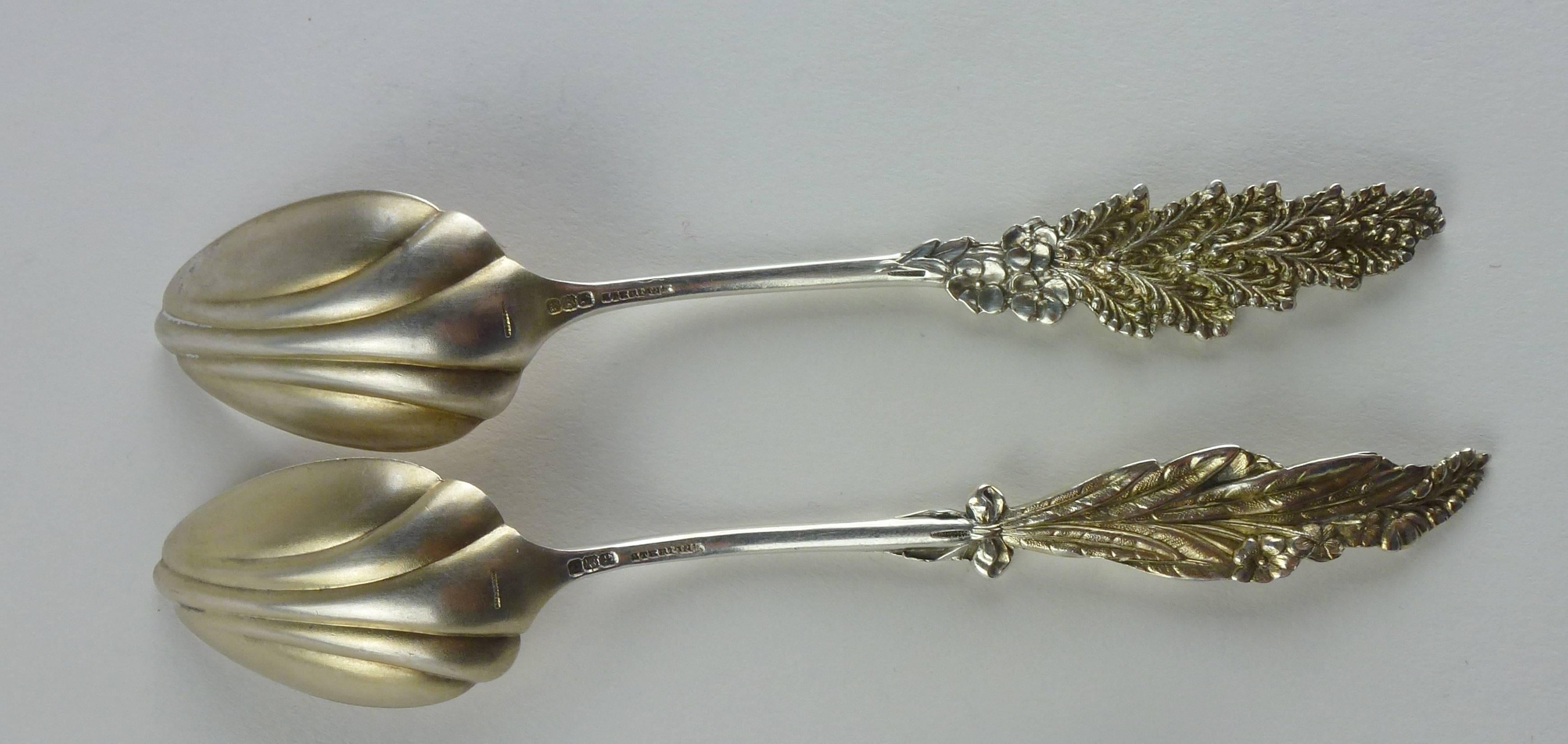 Molded Harlequin Set of Six Sterling and Gold-Wash Grapefruit Spoons by Whiting