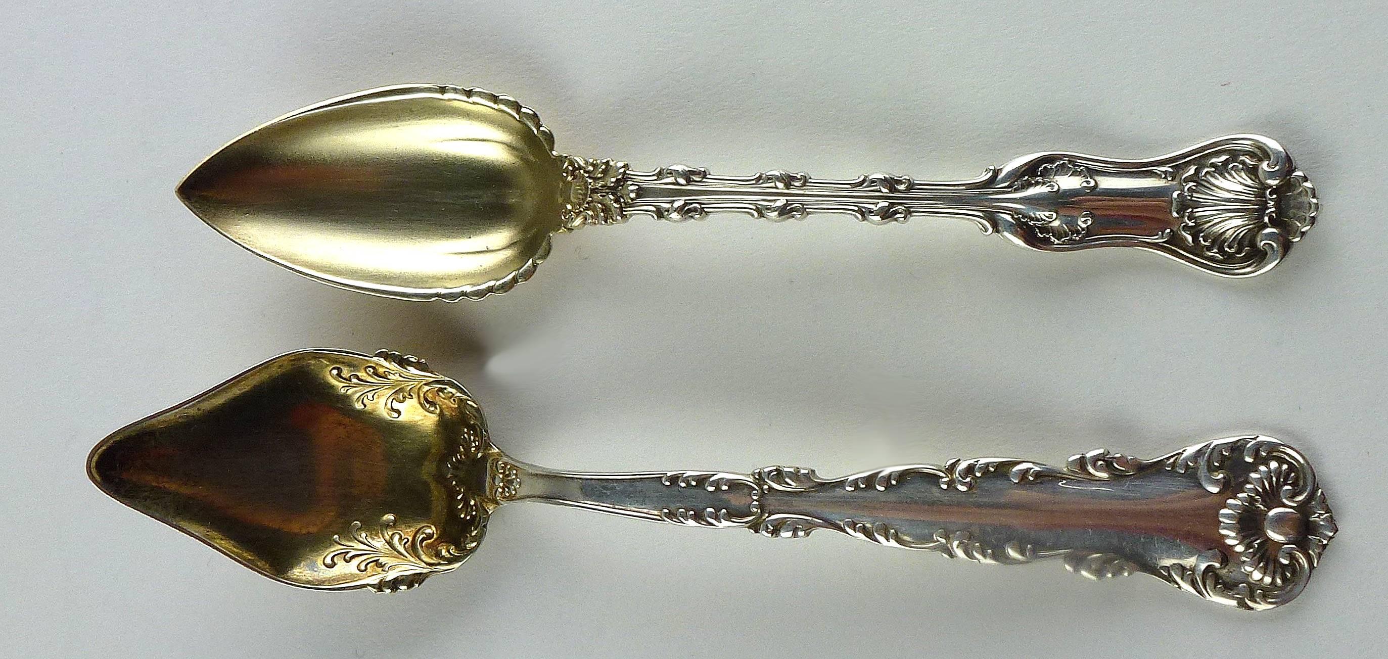 Harlequin Set of Six Sterling and Gold-Wash Grapefruit Spoons by Whiting In Good Condition In Brooklyn, NY
