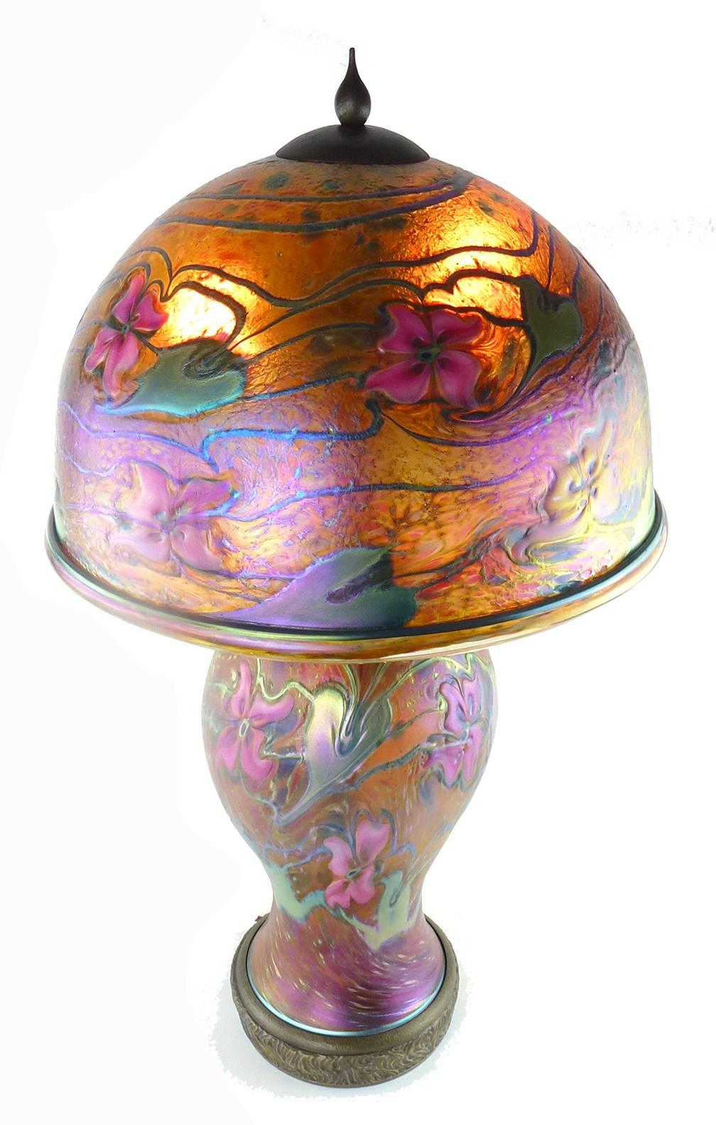 Molded Charles Lotton Contemporary Studio Art Blown Glass Orange Pink Table Lamp For Sale