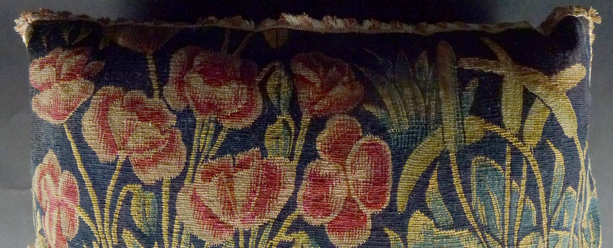 Tournai Gothic Silk and Wool Tapestry Floral Pillow of Rectangular Form In Good Condition In Brooklyn, NY