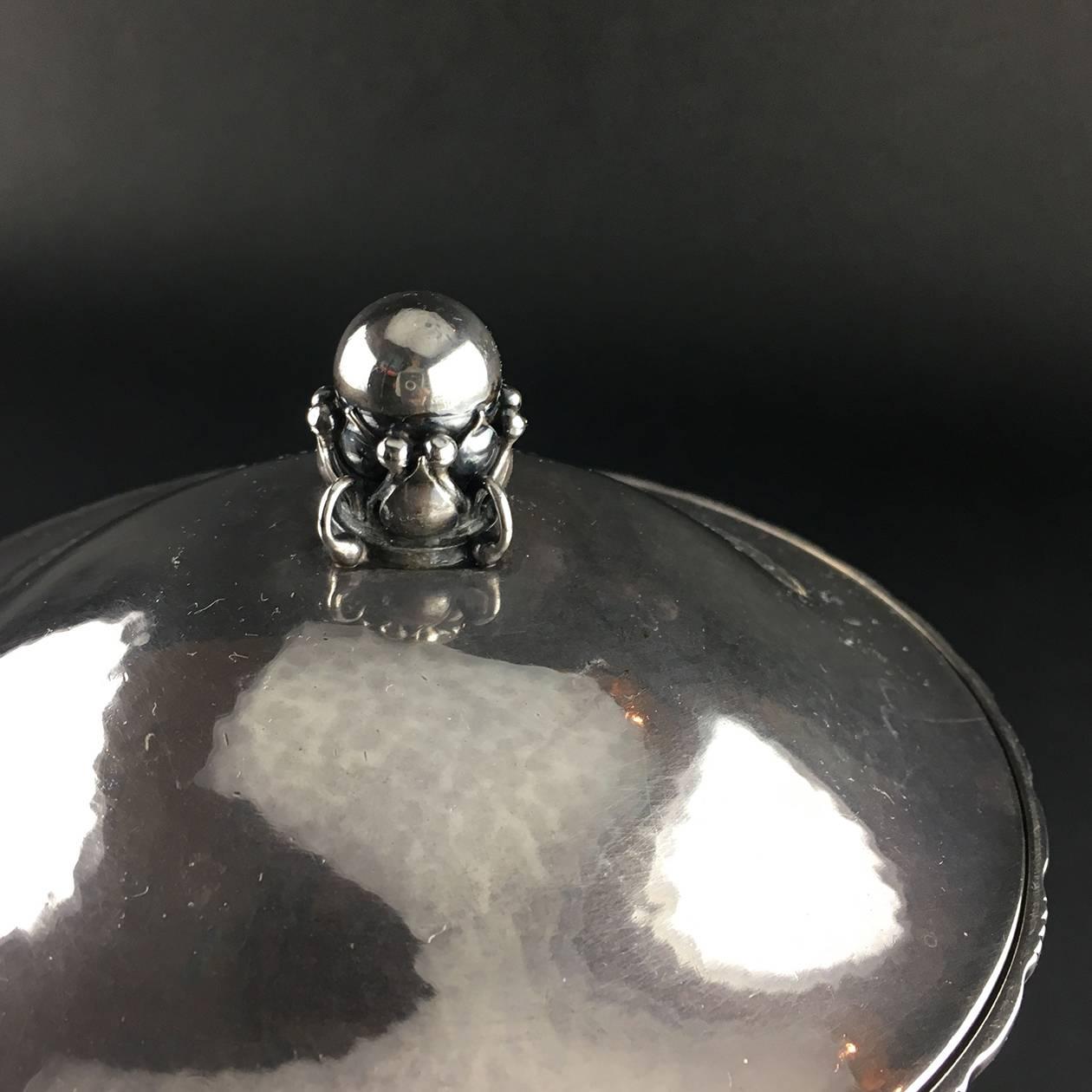Arts and Crafts Danish Georg Jensen Silver Covered Bowl on Foot For Sale
