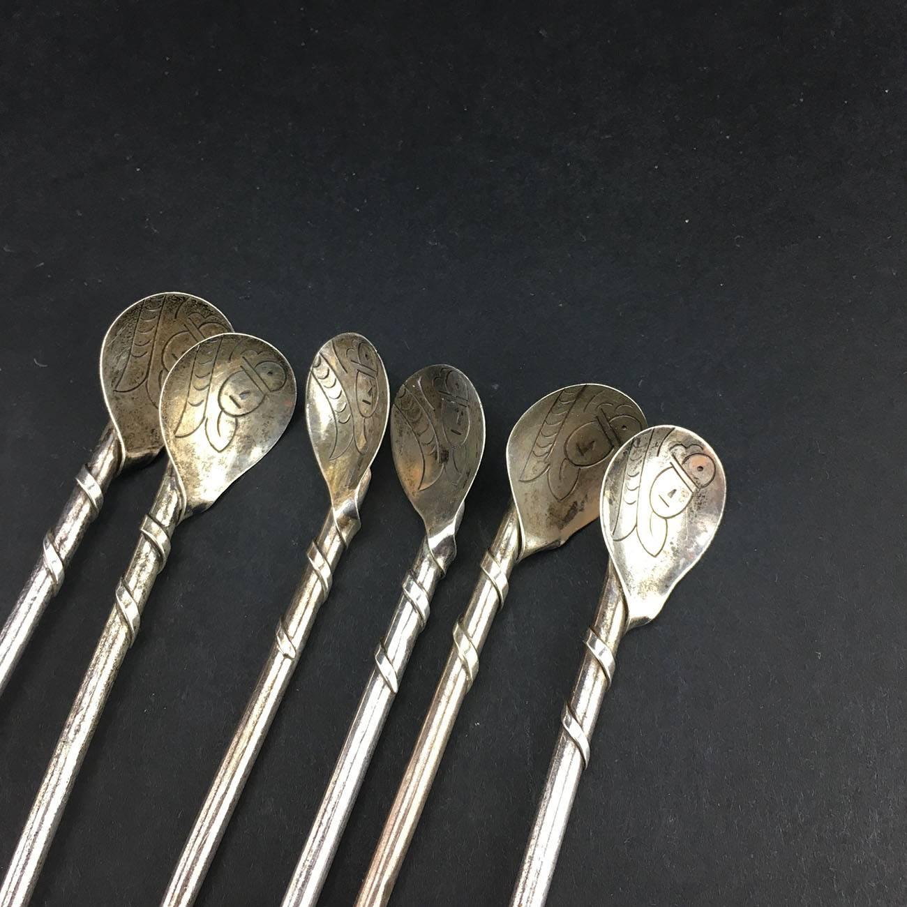 Set of six Taxco Mexico retro sterling silver iced tea spoons 

It's the season for iced tea and iced coffee and anything on ice, including a float. 
These finely-designed long-handled iced-tea spoons were made in Taxco, Mexico, where all the