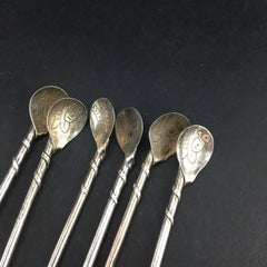 Set of Six Taxco Mexico Retro Sterling Silver Iced Tea Spoons