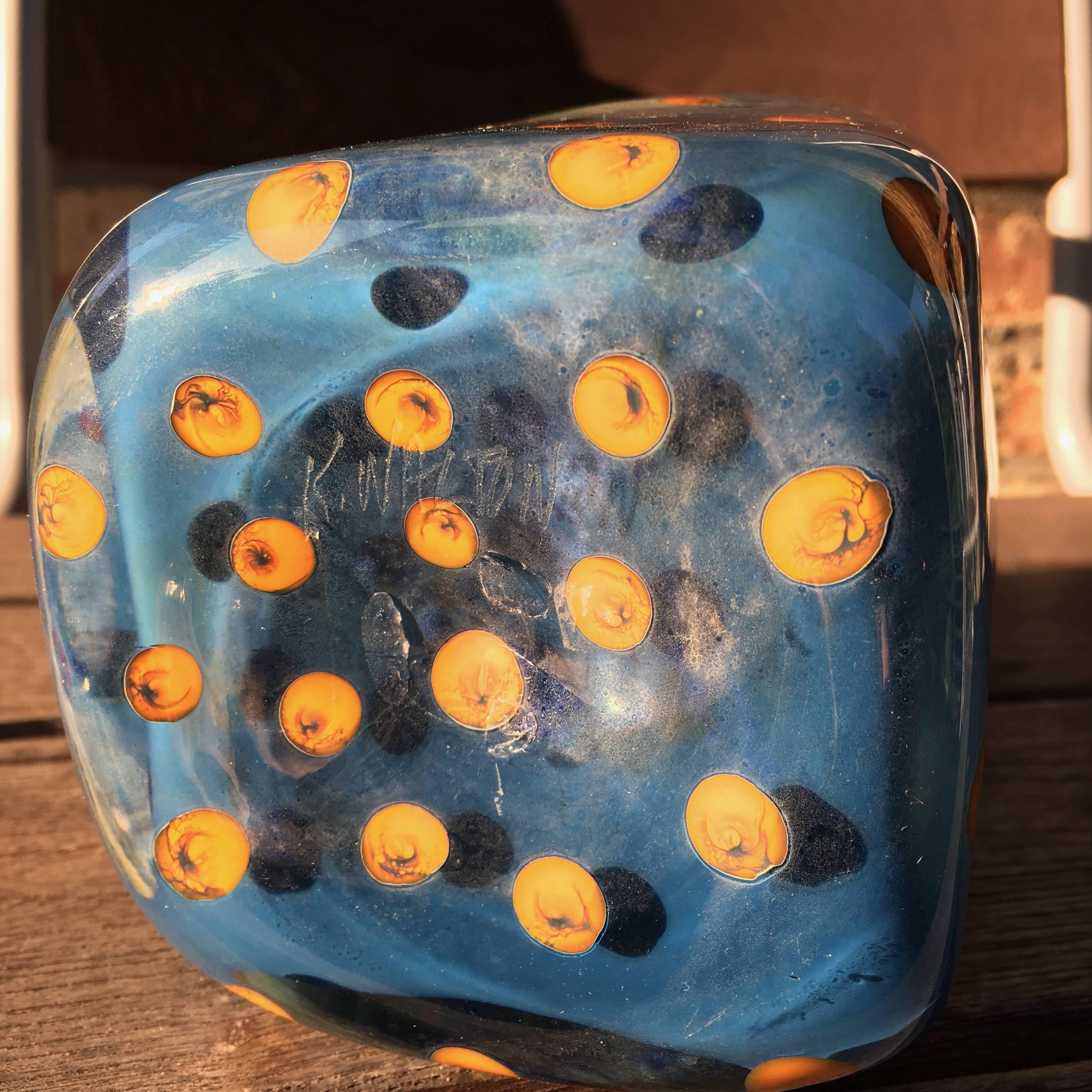Enameled Contemporary Studio Art Glass Vase by Kenny Walton For Sale