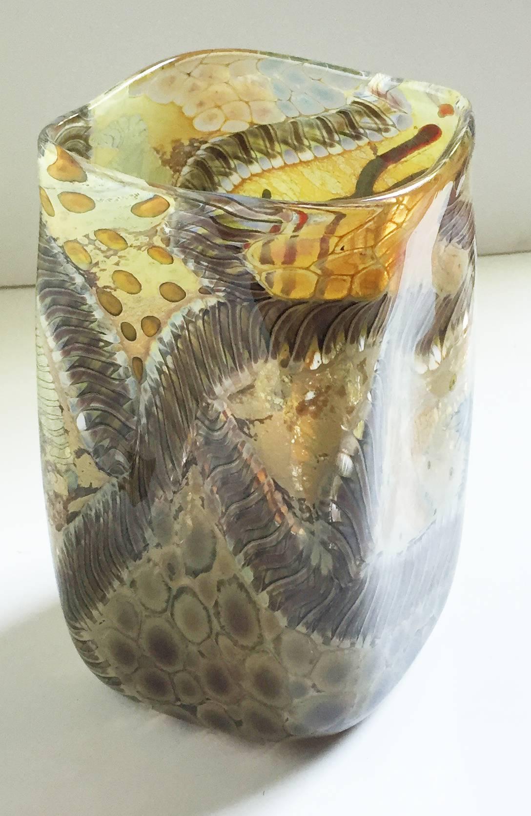 Organic Modern Contemporary Studio Glass Vase by Kenny Walton, Earthtones For Sale