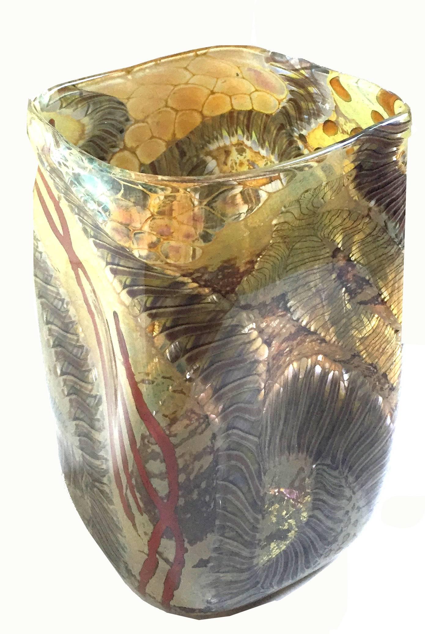 Contemporary Studio Glass Vase by Kenny Walton, Earthtones In Excellent Condition For Sale In Brooklyn, NY