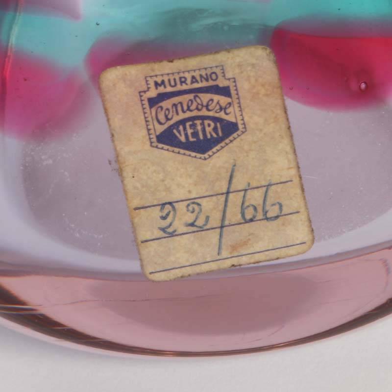 Italian Vase Cenedese 1968 Antonio da Ros Uranium Glass with Color Murrines For Sale