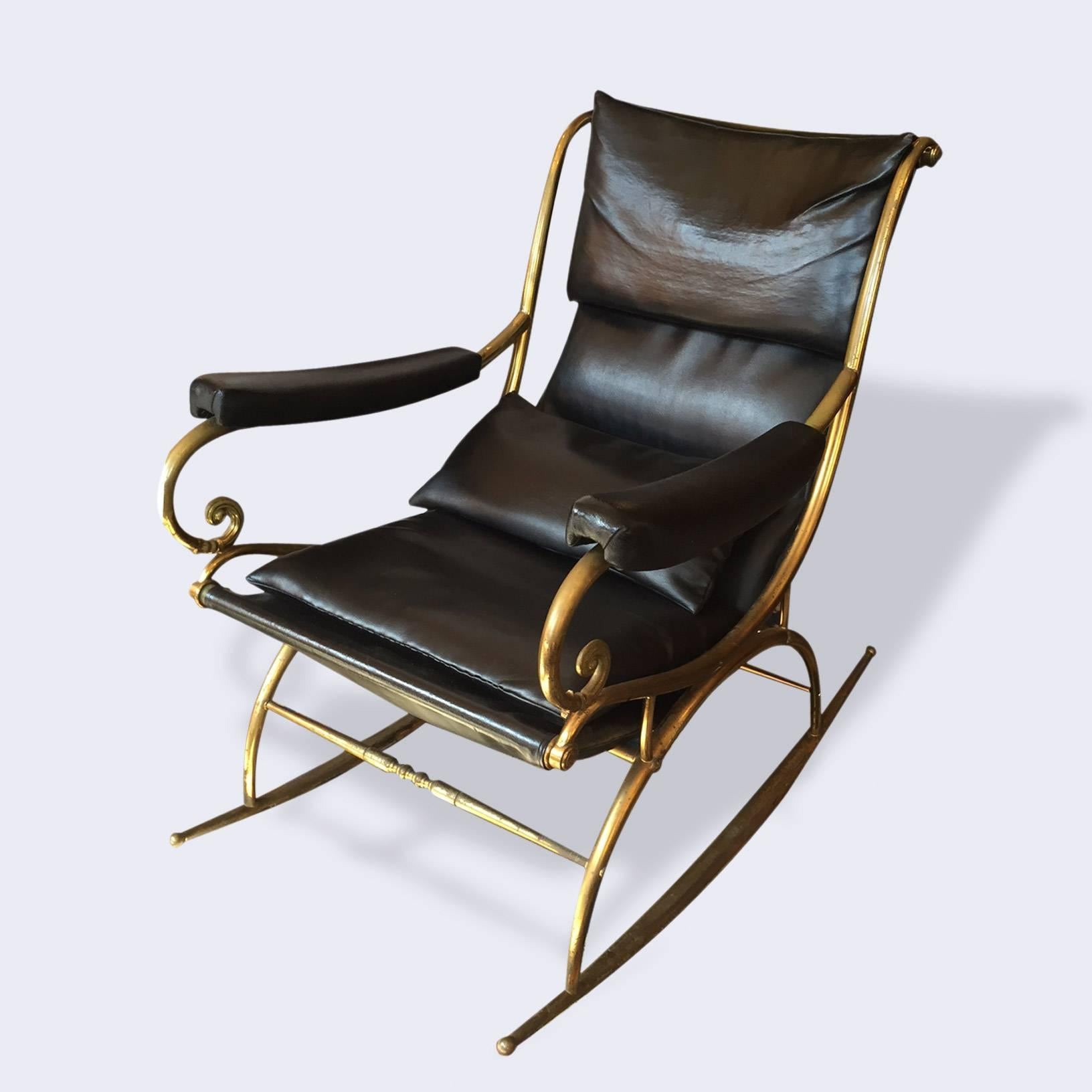 Very rare 19th century brass rocking chair with minimal rock.