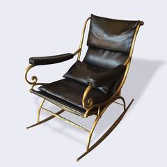 Very Rare 19th Century Brass Rocking Chair with Minimal Rock